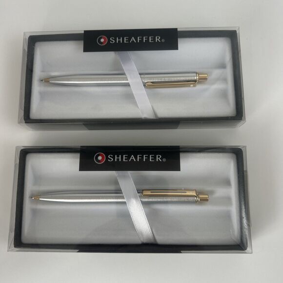 SHEAFFER  LOT OF 2- SENTINEL 325-3 PENCIL 0.7mm Brushed Chrome w/Gold Tone Trim - Picture 2 of 4